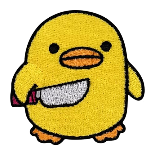 Urbanski Patch Pato con cuchillo Angry Duck parche bordado termoadhesivo 6 x 5,8 cm | Aplique para planchar o coser