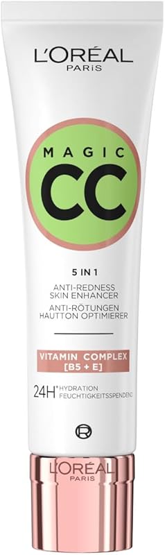 L'Oréal Paris - CC Crème 5-en-1 - Crème Universelle Anti-Rougeurs - Enrichie en Vitamines B5 et E - Hydratation 24H - Peaux Sensibles et Peaux Grasses - Magic CC Crème - Teinte Universelle - 30 ml