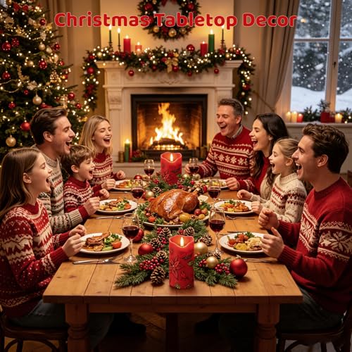 Image of Christmas Flameless Candles Set of 2, Poinsettia Candle with Remote & Timer