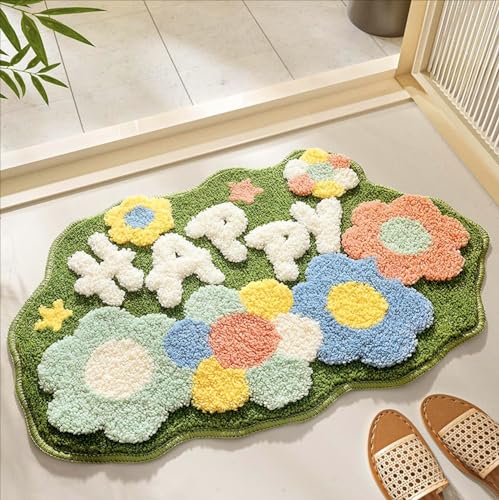Image of Roseate Happy Super Soft Anti-Skid (40x60 cm) Super Absorbent Mats Microfiber 2000 GSM Mat for Bathroom/Kitchen/Door Mats for Home/Floor Mat (Green) Pack of 1