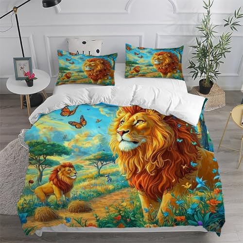 Housse de couette lion 3 pièces avec couvre-lit imprimé animal