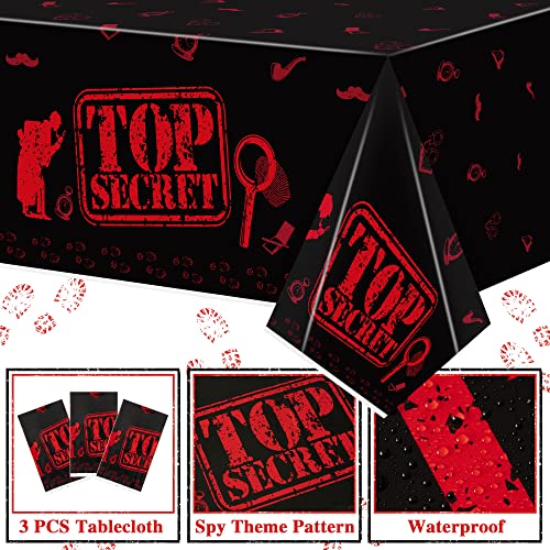 Image of K1tpde 3PCS Spy Party Tablecloths for Kids Birthday Secret Agent Theme Table Covers Spy Plastic Table Cloth Secret Themed Party Decorations for Boys