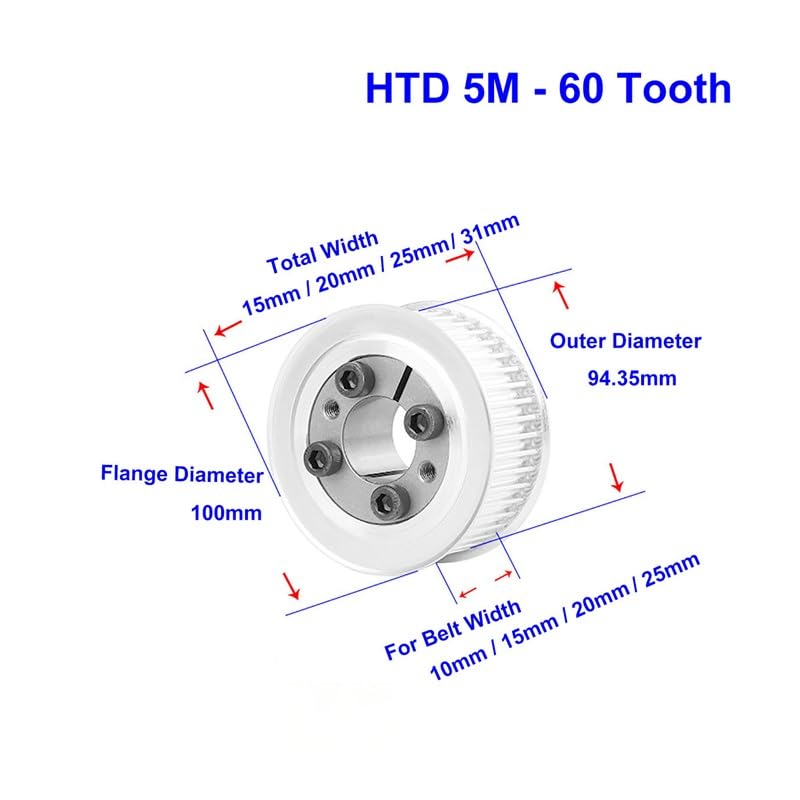 Polea HTD5M de aluminio con 60 dientes y eje de 5mm para correa de transmisión 2