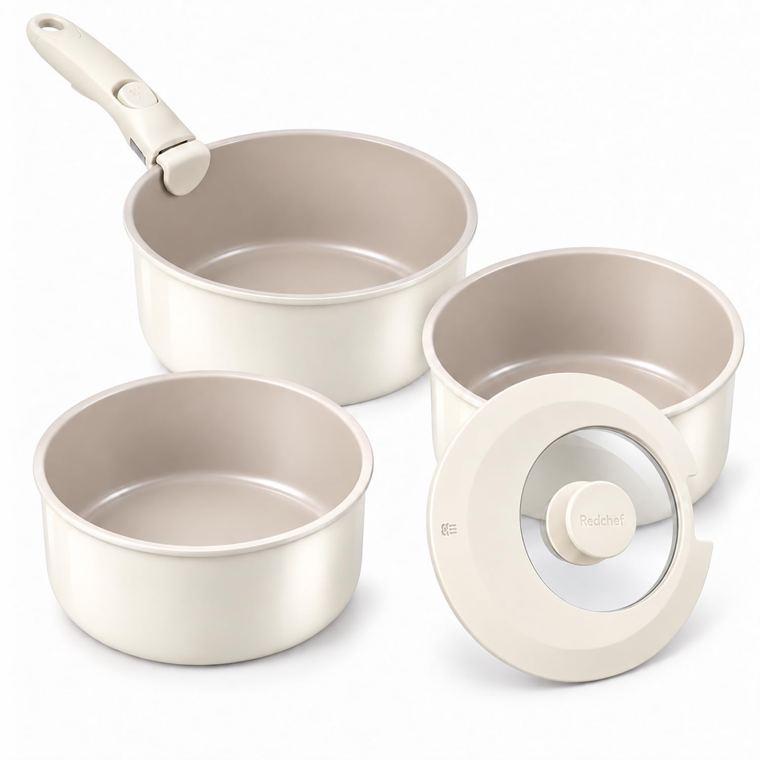 Redchef 5-piece Sauce Pan Pot Set,1.7/2.2/2.8 QT,Nonstick Ceramic | Induction Compatible,…