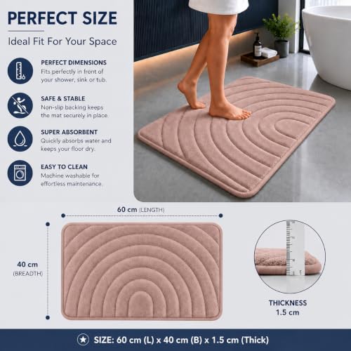 Image of Premium Memory Foam Bath Mat | 40x60cm Super Absorbent Velvet Bathroom Rug | Non-Slip Machine Washable Floor Mat (Blush Rose)
