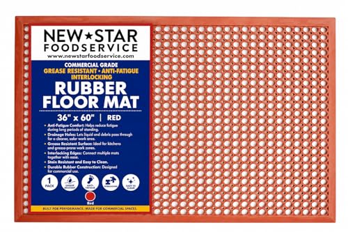 New Star Foodservice 54521 Commercial Grade Grease Resistant Anti-Fatigue Rubber Floor Mat, 36' x 60', Red