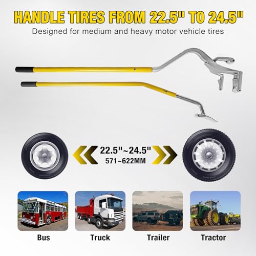 Image of YELLOW JACKET Tire Mount Demount Tool, 3PCS Tire Changer Demount Tool with Extra Bead Keeper, 22.5 to 24.5 inches, Tire Changing Tools for Car Repairing Adapted to Aluminum and Steel Rims, Yellow