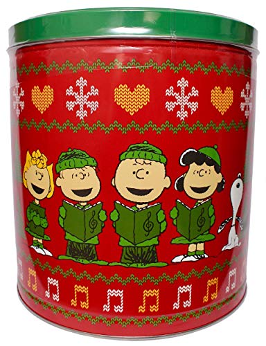 GiftPop Peanuts Ugly Sweater Merry Christmas Popcorn Tin with 3 Assorted Flavors Caramel, White Cheddar Cheese and Butter 24 Ounce Tin