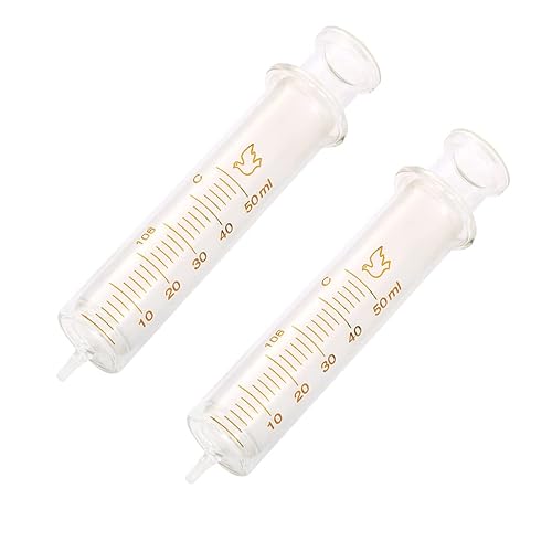 Paquete de 2 jeringas de vidrio reutilizables, jeringa de vidrio de 1.7 fl oz de diámetro estándar, inyector de laboratorio