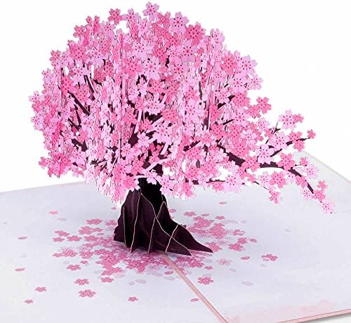 Paper Love 3D Cherry Blossom Pop Up Card, For Valentines, Spring, Mothers Day, All Occasions - 5" x 7" Cover - Includes Envelope and Note Tag