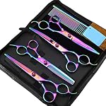 Pet Dog Grooming Scissors Professional Hair Grooming Scissors Curved Shears Kit Thinning Trimmer Comb Hair Cutting Tool 6 Pieces Set (Multicolour)