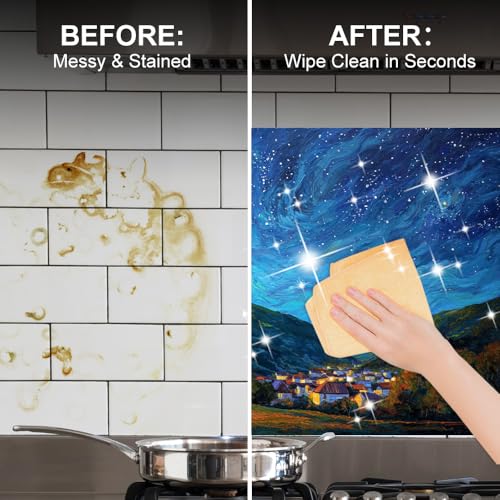 Image of Starry Night Village Backsplash Peel and Stick, 35.4x23.6 in