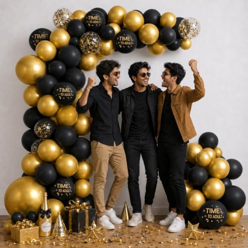 Image of Party Propz Black and Golden Balloon Combo for Decoration - 24 Pcs, Confetti Balloons for Decoration, Time to Adult Printed Black Balloon, Balloon Decoration for Boys & Girls (Latex)
