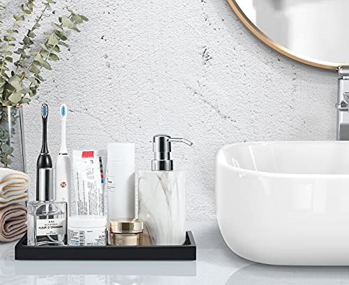 Luxspire Badezimmertablett, Harz Schminktisch Tablett Organizer Deko Rechteckige Bad Schmuckaufbewahrung Servierbrett Schale für Kerzen, Seife, Kosmetik, Schmuck Pflanze - Schwarz 4