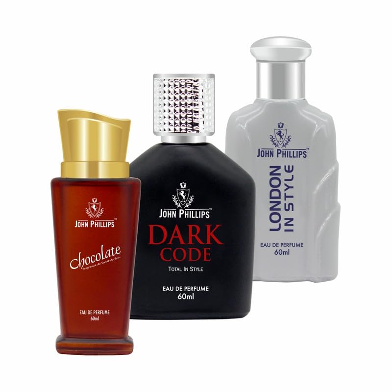 John Phillips CHOCOLATE & DARK CODE & FRENCH CLASSIC | Long Lasting - Eau De French Perfume - Pack of 3 COMBO | Unisex For Men & Women | Upto 3000 Sprays (60ml + 60ml + 60ml) 180 ml