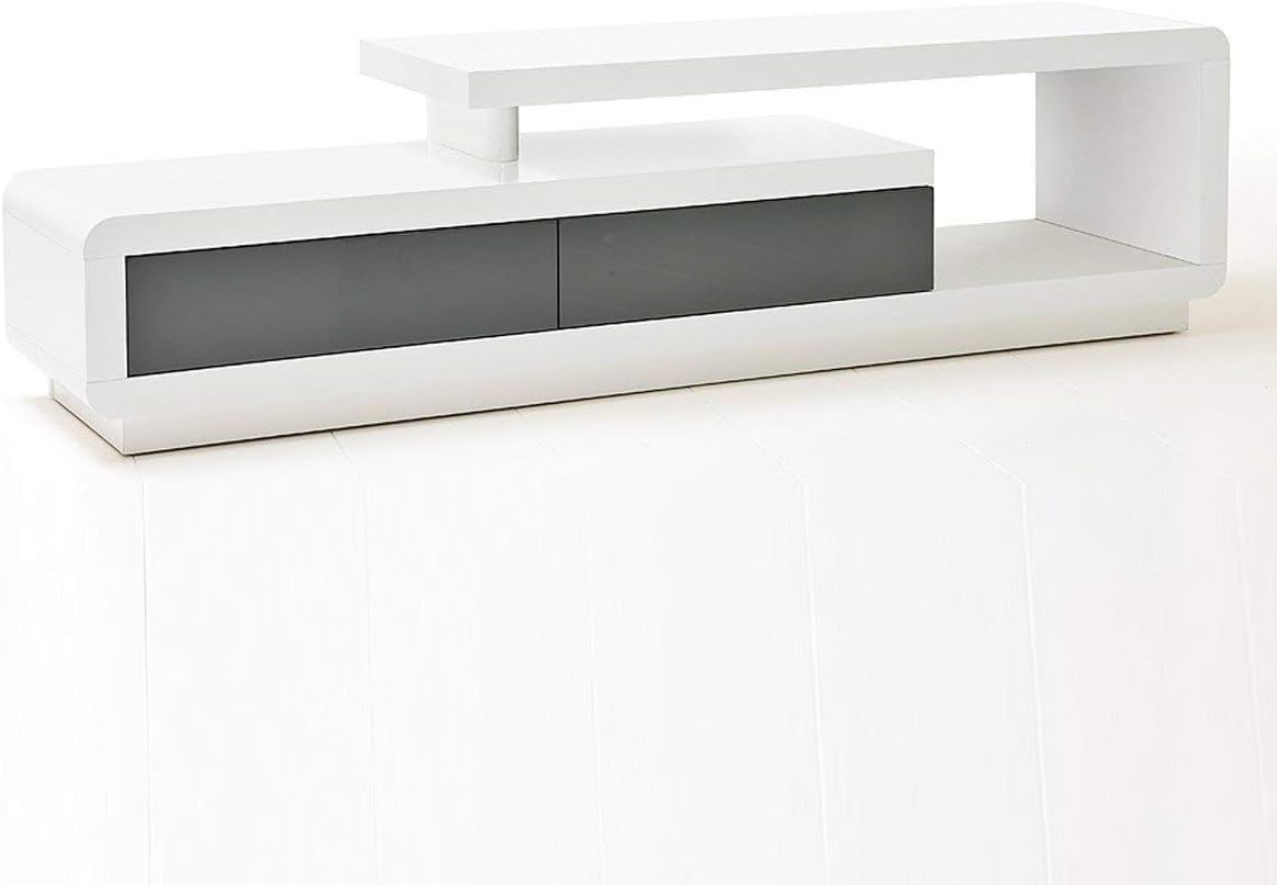 ModaNuvo White and Grey High Gloss TV Unit Cabinet Stand Lowboard With 2 Drawers