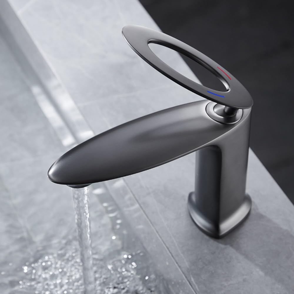 Mitigeur monotrou lavabo en laiton gris pour eau chaude et froide