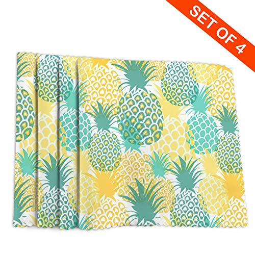 Pineapple Tropical Fruit Placemat Set Of 4 Desktop Decor Place Table Mat Washable Non Slip Stain Resistant For Dining Home Kitchen Indoor 12X18 In #TOP3