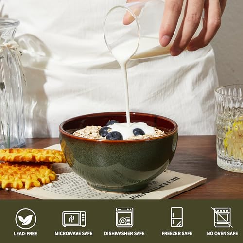 Image of Pokini 5.5inch Stoneware Cereal Bowls Set of 6, 22 Oz Soup Bowls Set