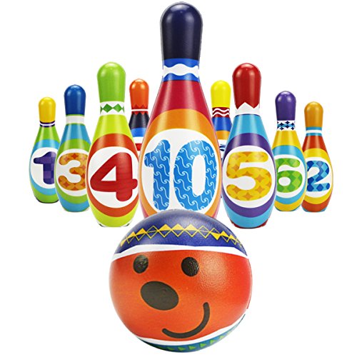 Iplay, Ilearn AC-BOWL-003 Kids Bowling Toys Set, Toddler Indoor Outdoor Activity Play Game, Soft 10 Foam Pins & Two Balls Playset, Educational, Birthday Party Gift For 18 24 Months, 2 3 Year Old Children Boy Girl thumb #4