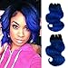 FASHION LINE 8" Human Hair Bundles Ombre Two Tone Brazilian Virgin Hair Extensions Body Wave (4 bundles, 1b/blue)