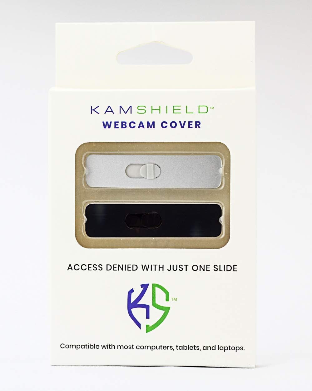 Kamshield Webcam Cover - Sliding Camera Cover for Laptops, Ipads, and Tablets, Protect Your Privacy (2-Pack Bundle) Silver/Black