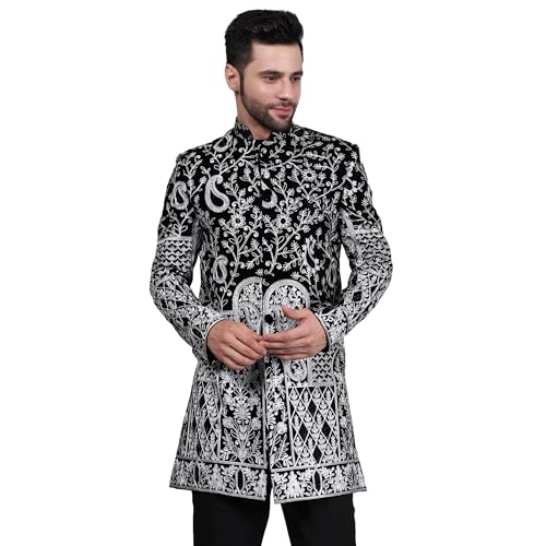 Image of WINTAGE Embroidered Velvet Black Bandhgala