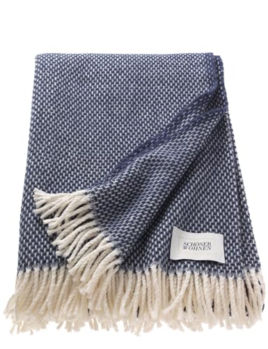 Schöner Wohnen Kollektion Zen Plaid Tagesdecke 140x200 cm • Weiche & Waschbare Kuscheldecke blau • Bettüberwurf