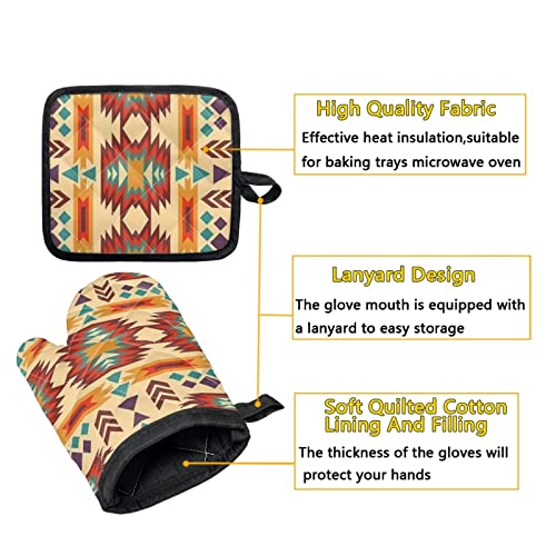Horeset Geometric Style Pattern Oven Mitts And Pot Holder Set Of 2,Kitchen Mitts Heat Resistant Baking Gloves Non-Slip Hot Pad For Cooking Bbq Microwave #TOP1