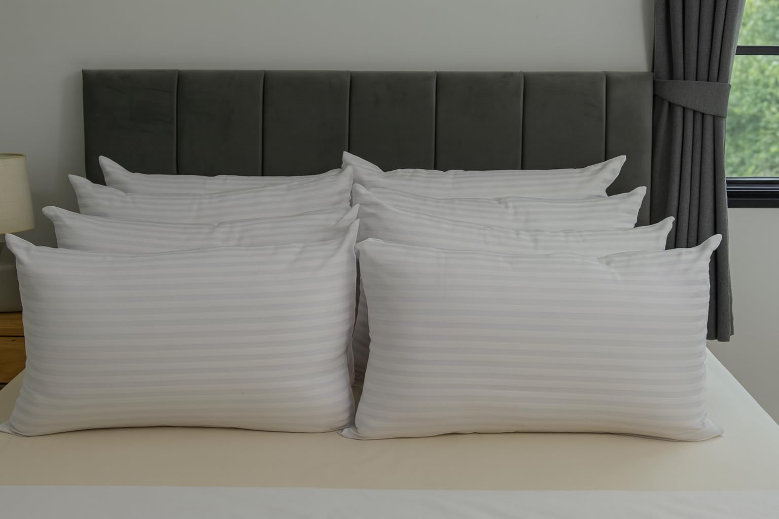 CHILIMILII Hotel Quality Hollow Fibre Stripe Pillows-Premium Hollow Fibre Filled Bounce Back 74x48cm- Hypoallergenic- For Stomach back side sleepers (Pack of 8)