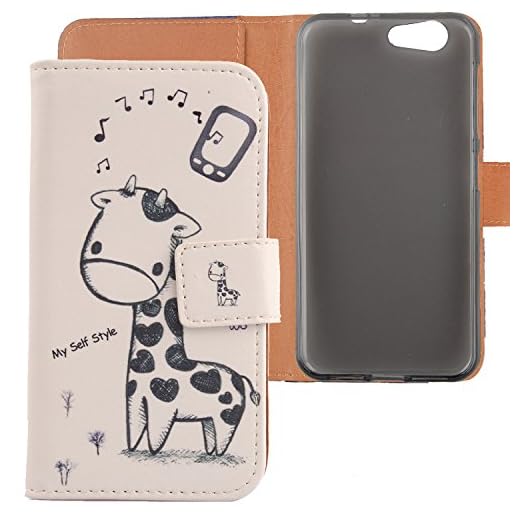 Lankashi PU flip läder väska skal skydd mobiltelefon skal för ZTE Blade A512 5,2 tum giraff design