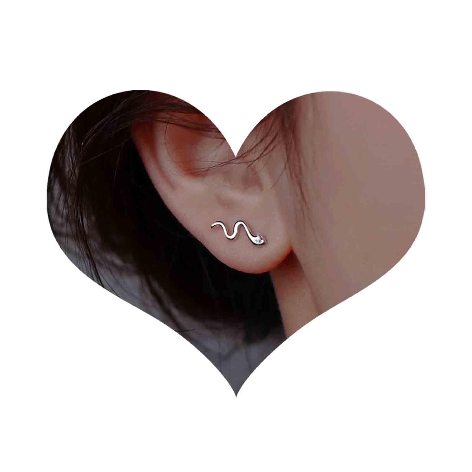 DerviveaBoho Tiny Snake Earrings Sliver Crystal Snake Stud Earrings CZ Serpent Earrings snake helix earrings Punk Animal Earrings Jewelry for Women and Girls