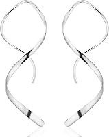 Desnuage Handmade Spiral Threader Earrings Sterling Silver Hypoallergenic Twisted Pull-Through Drop Dangles for Women Silver Gold