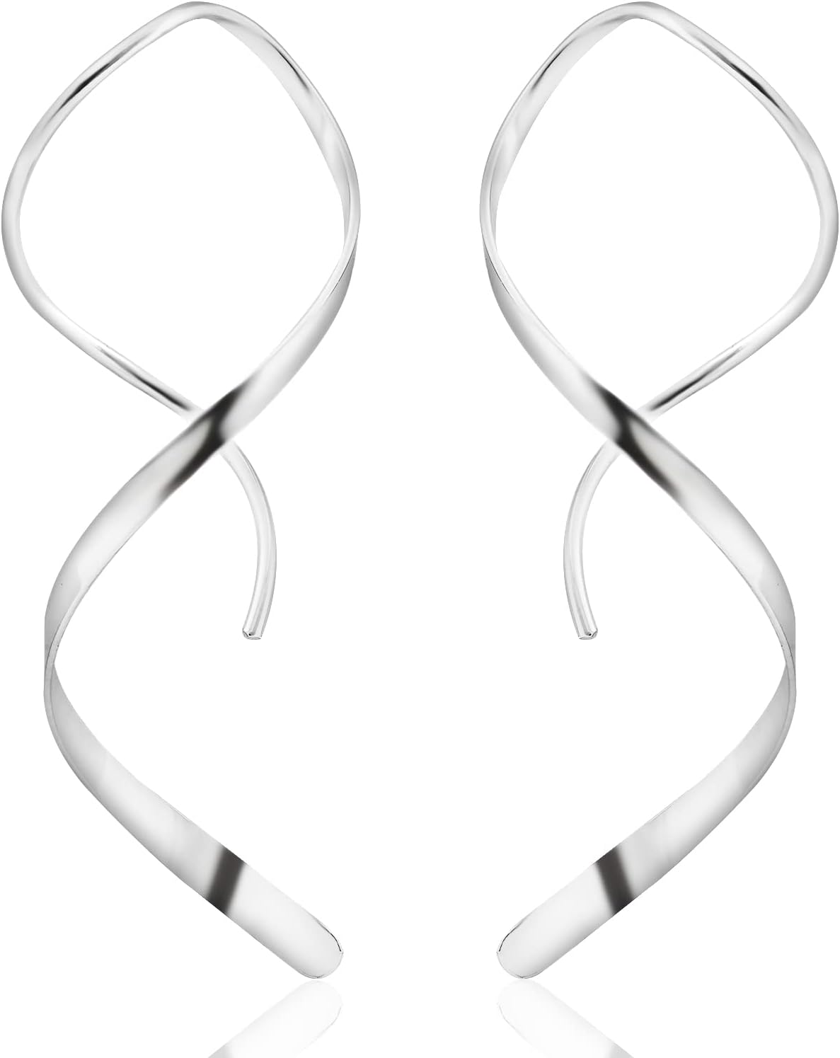 Handmade Spiral Threader Earrings Sterling Silver Hypoallergenic Twisted Pull Through Drop Dangle Earrings for Women - Silver & Gold