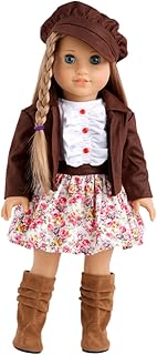 DreamWorld Collections - Urban Explorer - Clothes Fits 18 Inch Doll - Brown Motorcycle Jacket with Paperboy Hat, Dress and Boots - (Doll not Included)