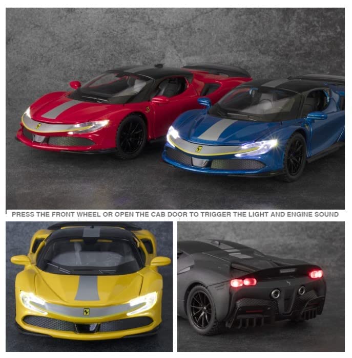 Image of Alokik Enterprise 1:34 Ferrari SF90 Die-Cast Vehicle Alloy Model With Sound and Light - Pull Back Toy Collection 【Colors as Per Stock】