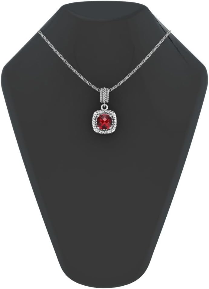 Womens 925 Sterling Silver Gemstone Halo Cushion 8mm Sparkling Genuine Hanging Pendant Classic Chain Birthstone Gift Fine Jewelry Necklace, 1.6 Carat Garnet Red, 18-inch - Image 3