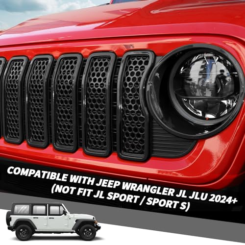 Image of 9PCS Headlight Cover & Front Grill Mesh Inserts Compatible with Jeep Wrangler JL JLU 2024+, NOT FIT JL Sport /Sport S (Black)