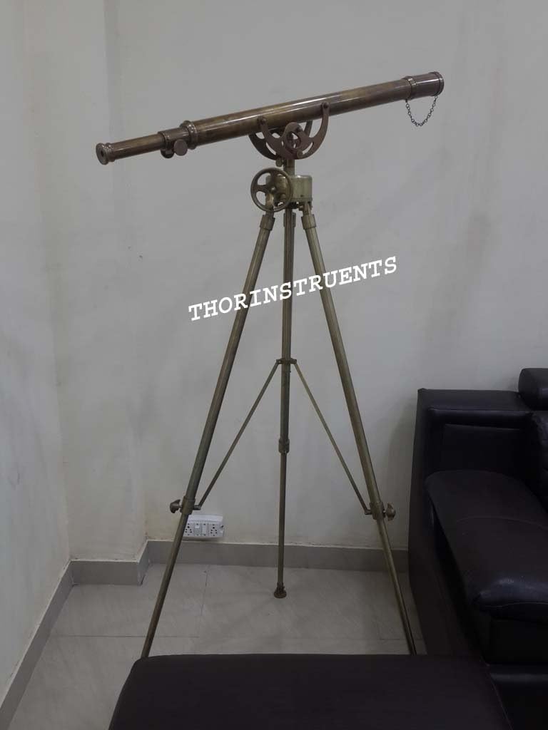 Nautical Design Brass Wheel Telescope Adjustable Antique Tripod Stand Rustic Vintage Home Decor Gifts