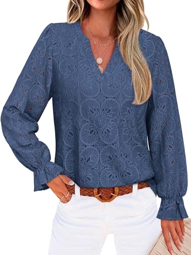 RUMIA Women Eyelet Long Sleeve Tops Shirts Dressy...