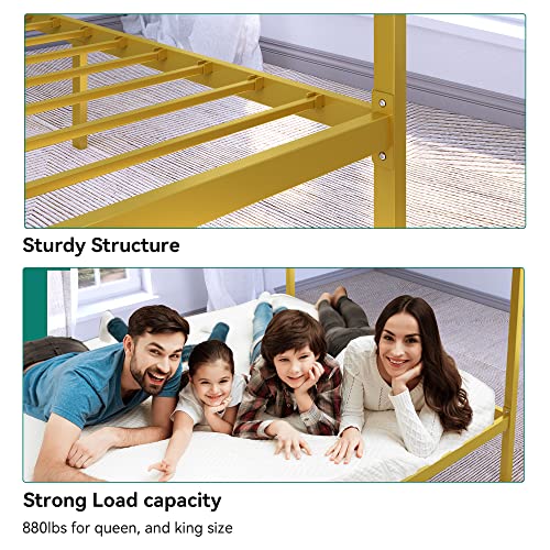 Yitahome Metal Four Poster Canopy Bed Frame 14 Inch Platform With Built-In Headboard Strong Metal Slat Mattress Support, No Box Spring Needed, Gold, King Size #TOP5