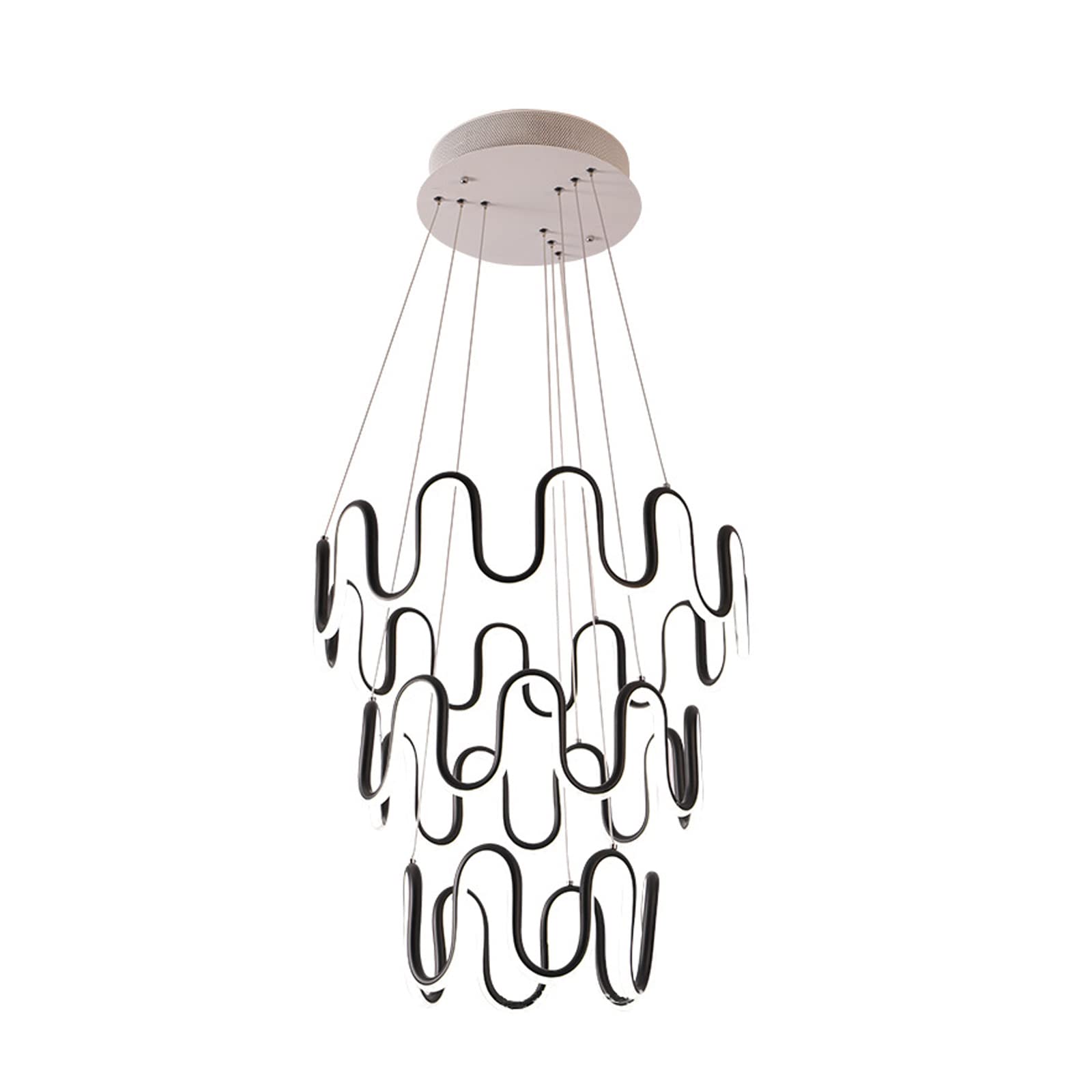 Lustre LED de salon noir avec 3 tours en aluminium suspendus