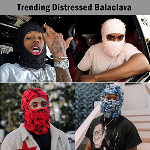 Distressed Balaclava Ski Mask Full Face Knitted Balaclava Windproof Winter Neck Warmer Trending Distress Shiesty Mask Black #TOP6