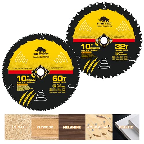 10 Inch 32T&60T Circular Saw Blade for Wood Cutting, 5/8' Arbor, 2 Pack