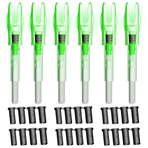 Linpeng 6PCS G Lighted Nocks for Arrows .165 .204 .233 .244 .246 with ON/Off Switch with H, S, GT Bushings LED Arrow Nocks (Green)