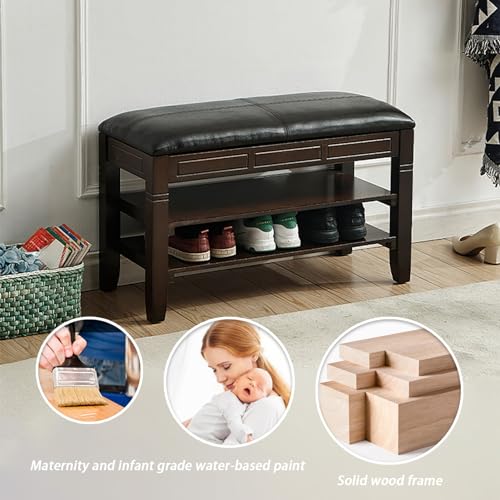 Banc de rangement à chaussures rétro en bois avec coffre relevable et étagères ouvertes - 6