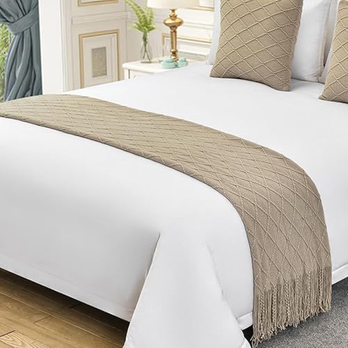 nstvifu Knit Bed Runners for King Size Bed Solid Color Bed Scarf with Tassel Boho Woven Bed Scarves No Fading Soft Bed Throw Blanket for Bedroom Home Hotel (60x230cm/23.6 * 90.6in B6)