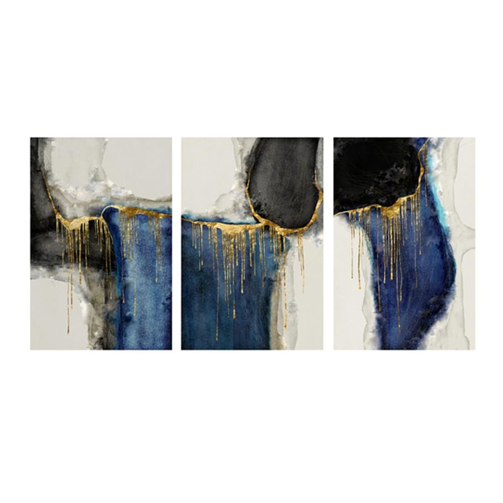 SOBMQ Poster-Modern Abstract Blue Golden Canvas Painting Wall Art Pictures for Living Room Nordic Posters and Prints Black Home Bedroom Decorations-50 * 70cm-3PCS (No Frame)