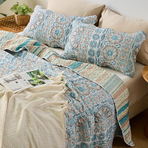 Parure de lit en microfibre légère bleue style bohème chic réversible - 7