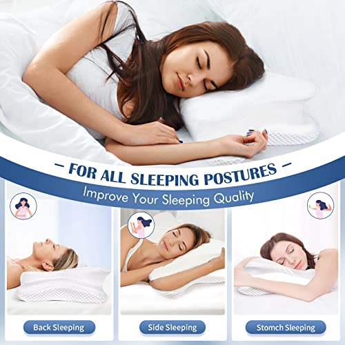 Cervical Pillow For Neck Pain Relief, Contour Memory Foam Pillows For Sleeping, Ergonomic Orthopedic Neck Support Pillow For Side, Back, Stomach Sleepers, Neck Pillow With Breathable Pillowcase, White #TOP1